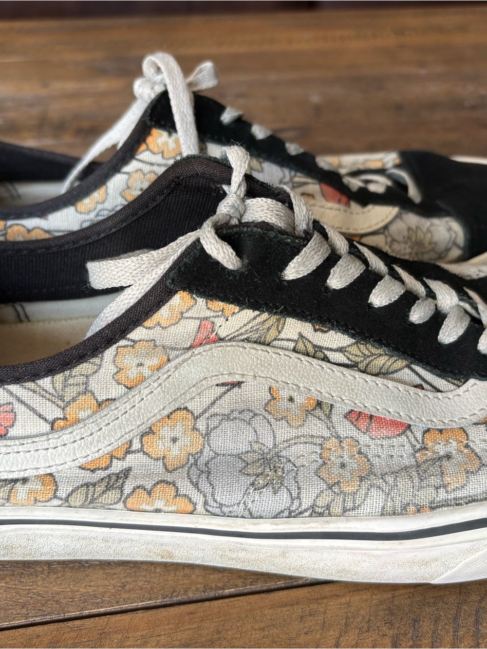 Vans Women’s Floral Old Skool Sneakers in Black, Cream, Yellow and Coral